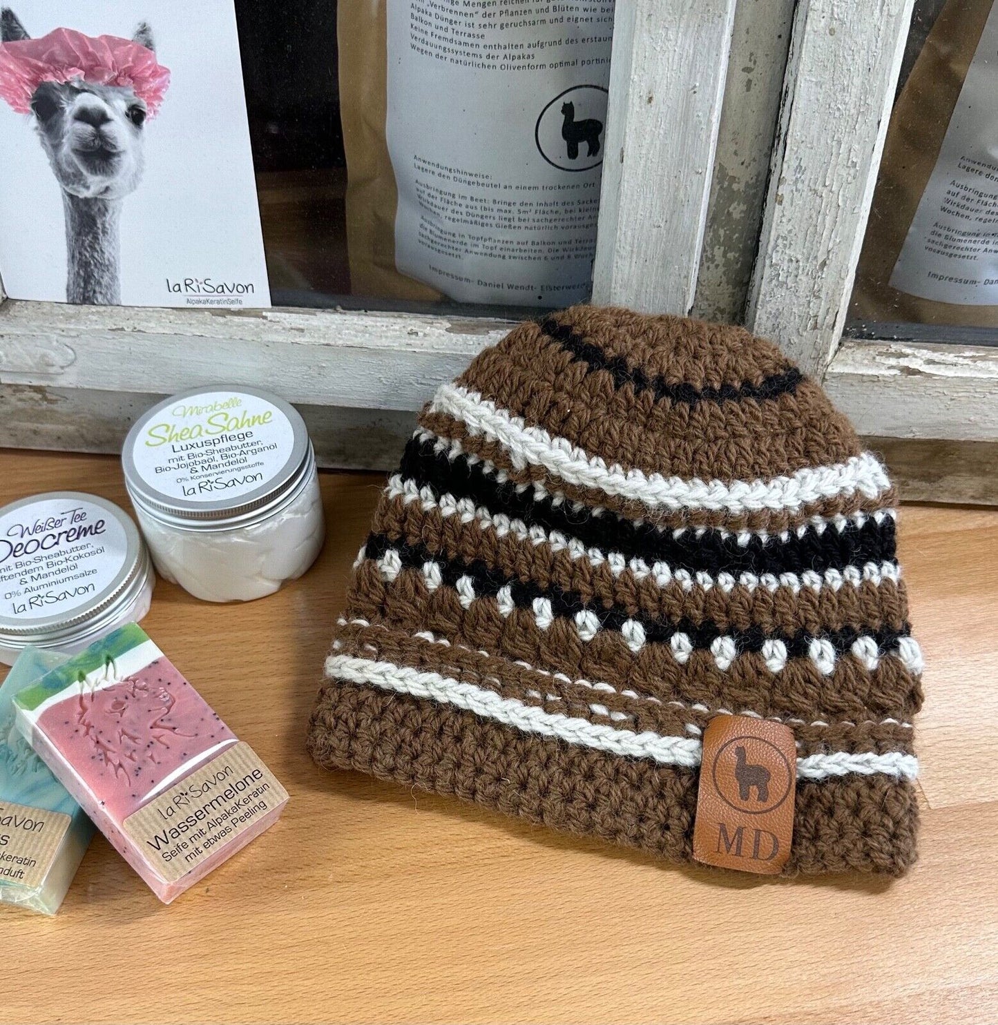 Alpakamütze 100% Alpakawolle in Naturfarben handgefertigt verschiedene Designs