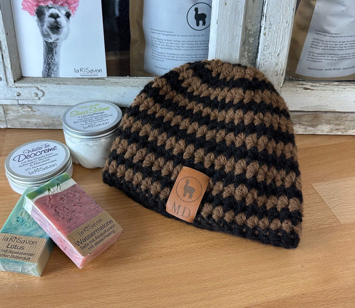 Alpakamütze 100% Alpakawolle in Naturfarben handgefertigt verschiedene Designs